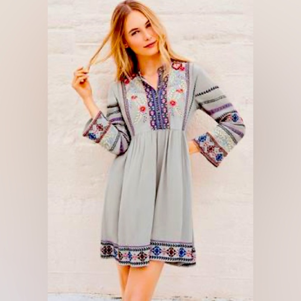 Johnny Was Biya Ellie Silk Embroidered Dress, size XL